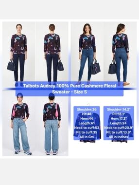 Talbots Audrey 100% Pure Cashmere Floral Sweater Size S